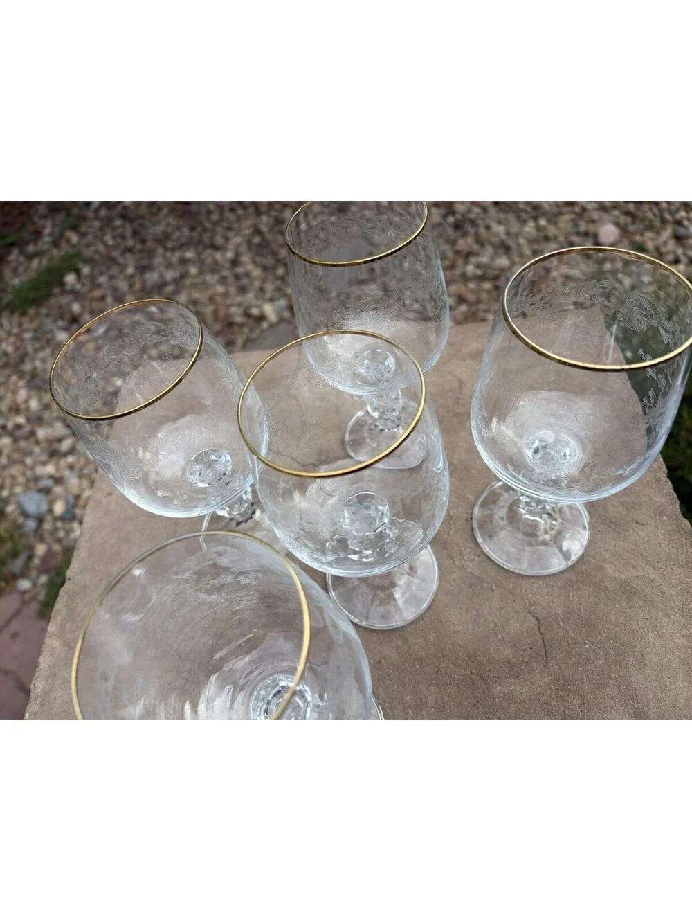 Set Of 5 VTG Bohemia Crystal Cascade 6.5” Etched Ball Stem Goblets Made in Czech